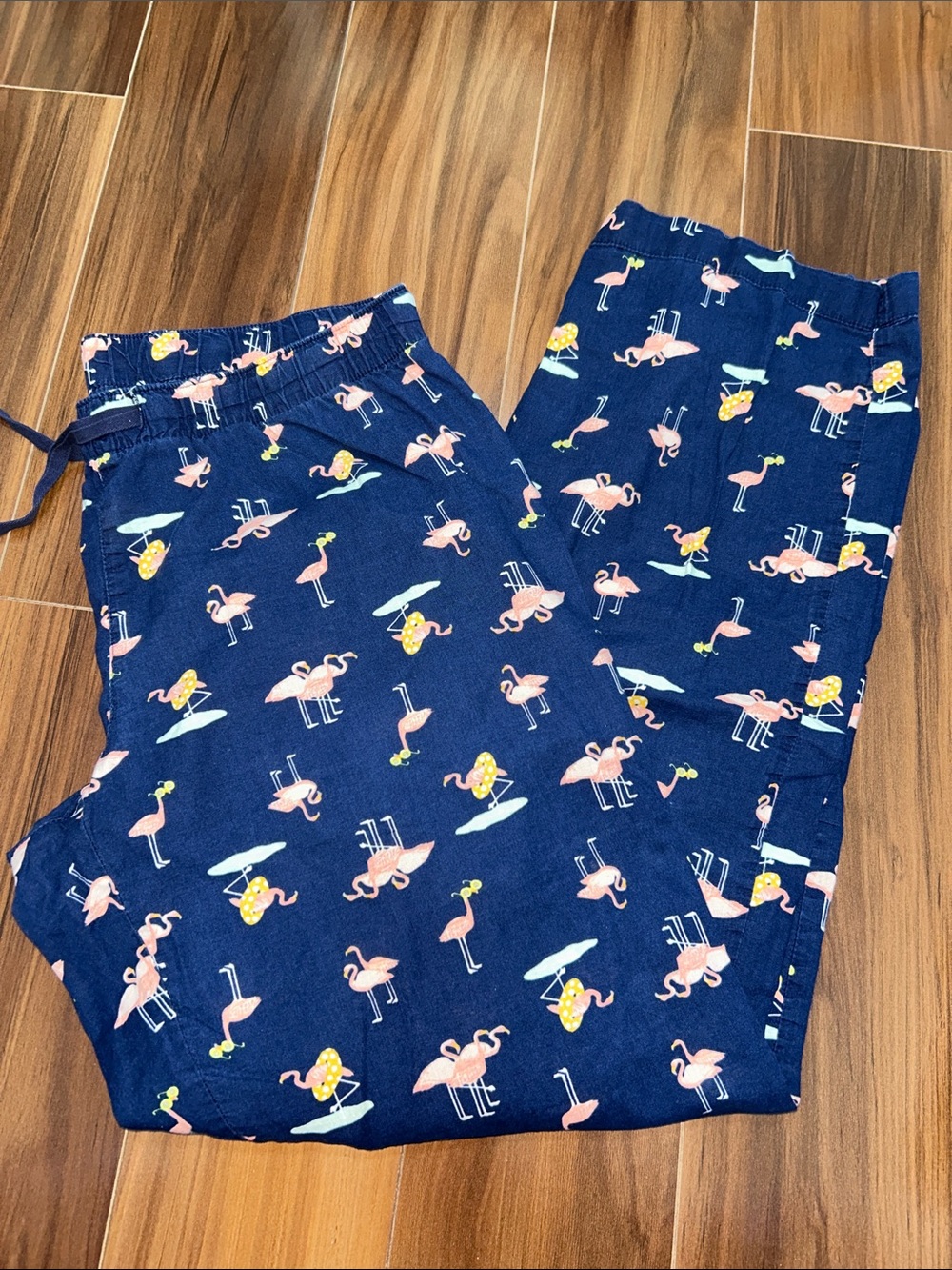 Small 100% cotton flamingo navy blue pajama pants